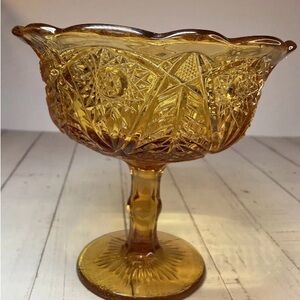 Kemple Martec Imperial Glass Hobstar Ice Cream Bowl Compote Candy Dish Vintage
